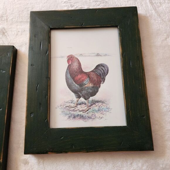 Set of 2 Wood Framed Rooster Drawings by Julia Grainer - Picture 5 of 6